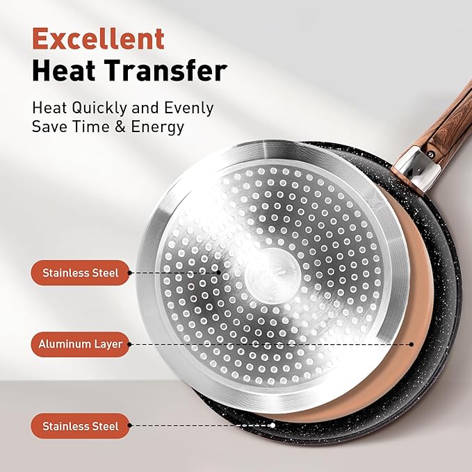 10 Pcs Pots and Pans Set Non Stick Nonstick Kitchen Cookware Sets Detachable Handle Induction Pots and Pans Set with Removable Handle RV Cookware Set for Camping Oven Safe PFOS PFOA Free Black
