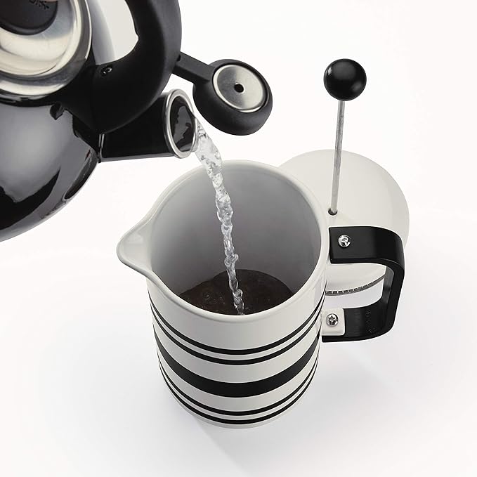BonJour 47041 Hot Beverage Ceramic French Press Coffee Maker with Flavor Lock Filter and Bamboo Handle - 32 Ounce Black Stripes