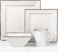 16 Piece Square Beaded Stoneware Dinnerware set by Lorren Home Trends White