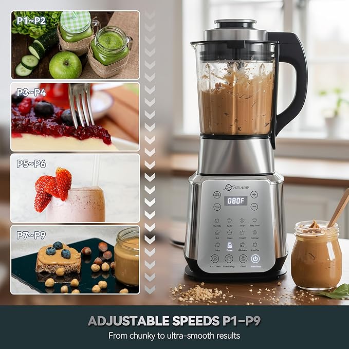 Blenders for Kitchen with Tamper 1500W Adjustable 26000-60000RPM High Speed Food Processors Stainle Black Glass jar blender with Keep Warm 14 Preset Functions &amp Auto Clean for Smoothies Soups M
