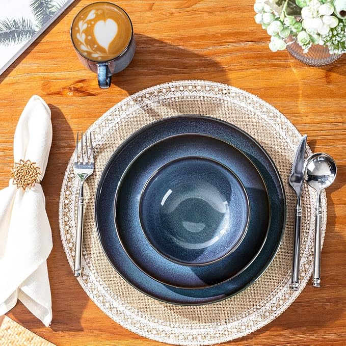 LERATIO Ceramic Dinnerware Sets for 416-Piece Reactive Glaze Plates and Bowls Set with MugsHighly Chip and Crack Resistant | DishwasherMicrowave &amp Oven Safe Dishes set-Blue