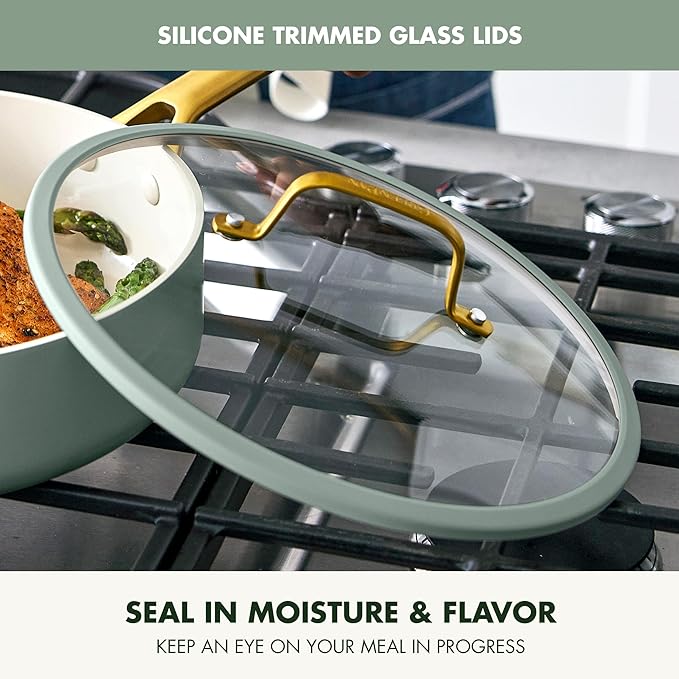 GreenPan Nonstick Reserve Pro 10 Piece Cookware Set NSF Certified Ceramic Hard Anodized PFAS-Free Pots &amp Pans Set with Lids Stainless Steel Handles Oven &amp Dishwasher Safe Moss Green