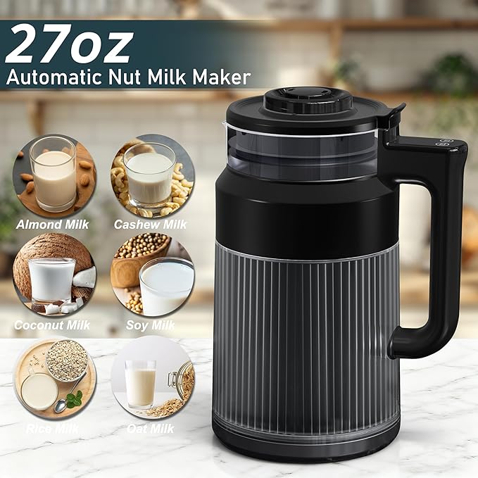 6-in-1 Nut Milk Maker8 Blade 27oz Soy Milk Maker Machine with Delay Start/Keep Warm/Self-Cleaning/Boil Water