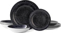 Bestone 12-Piece Round Porcelain Dinnerware Set Service for 4 Chip Resistant Plates and BowlsBlack Dishwasher &amp Microwave Safe for Home Daily Use