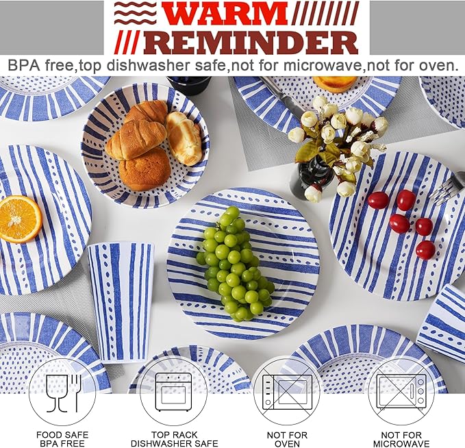Melamine Dinnerware Set for 4-16 Pcs:Camping Dishes Set with Dinner PlatesSalad PlatesCups and Bowls.Lightweight and Unbreakable.Indoor and Outdoor Use. flower 10