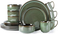 LERATIO Ceramic Dinnerware Sets for 416-PieceReactive Glaze Plates and Bowls Set with MugsHighly Chip and Crack Resistant | DishwasherMicrowave &amp Oven Safe Dishes set-Green