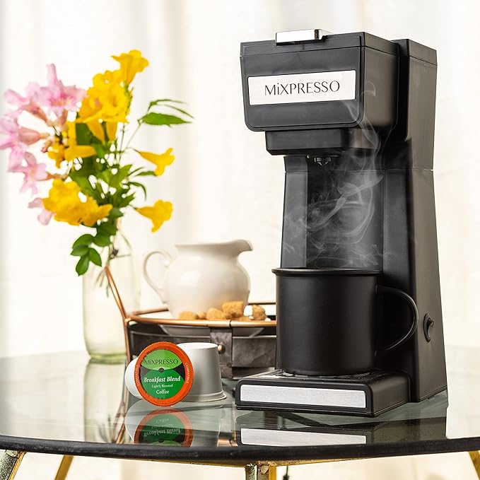 Mixpresso Coffee Maker Single Serve For Ground Coffee &amp Compatible With K Cup Pods With 14oz Travel Mug &amp Reusable Filter For Home Office &amp Camping.