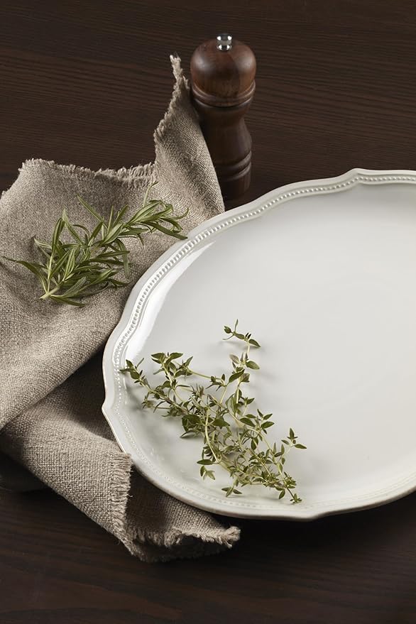 Lenox White French Perle Bead 16 Oval Serving Platter 3.95 LB