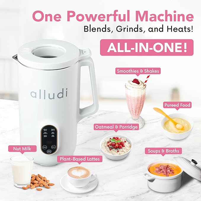 Automatic 10 in 1 Nut Milk Maker Machine 27 oz | Homemade Coconut Oat Almond Milk Plant Based Beverages | Soybean Machine With Delay Start Self-Cleaning &amp Boil Water | E-recipe Cookbook White