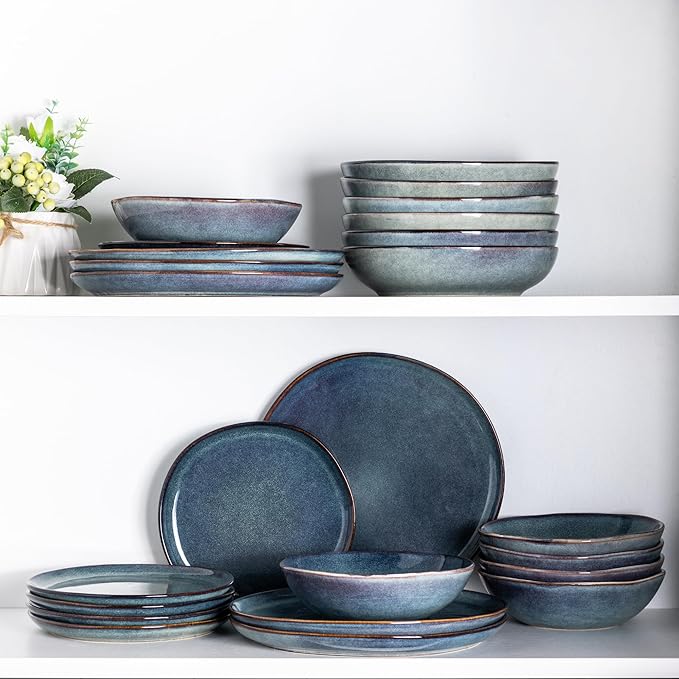 AmorArc Ceramic Dinnerware SetsHandmade Reactive Glaze Plates and Bowls SetsHighly Chip and Crack Resistant | Dishwasher &amp Microwave Safe Dishes Set Service for 4 (24pc)