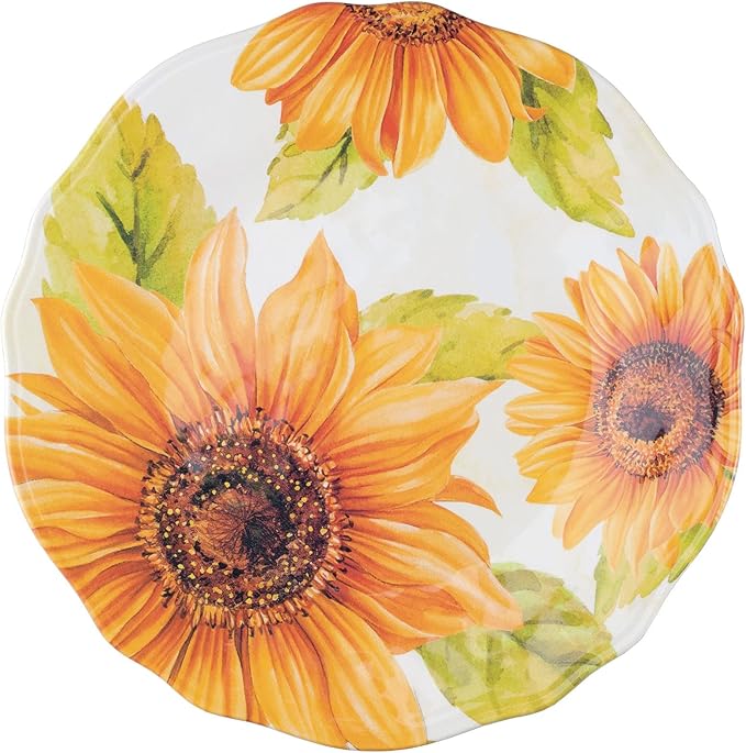 UPware 12 Piece Sunflower Melamine Dinnerware Sets Outdoor Dishes Set Plates and Bowls Sets Service for 4 Yellow