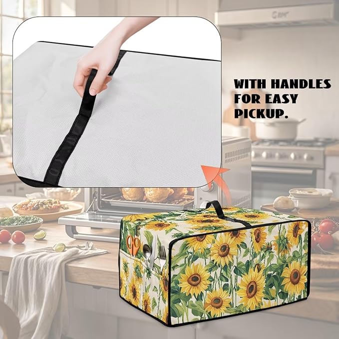 Dust-proof Toaster Oven Heat-Resistant Air Fryer Microwave Cover with Top Handle Side Pockets Protects Elevate Kitchen Style While Protecting Appliances Sunflower Theme