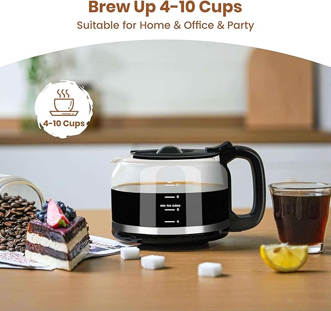 Gevi 10 Cup Drip Coffee Maker with Built-in Grinder Grind ＆ Brew Burr Combo Coffee Machine with Touch Screen Programmable 4-Hour Warm Plate Permanent Filter Coffee Carafe