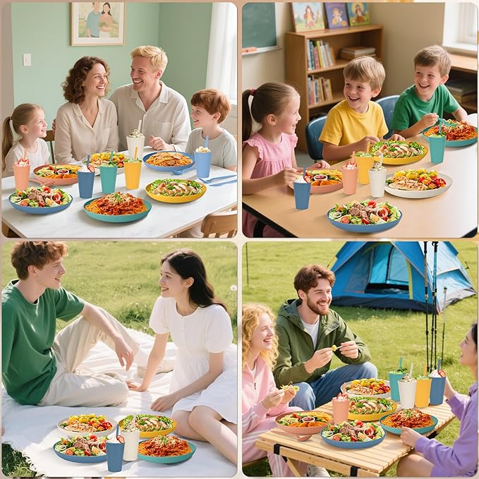 49pcs Dinnerware Sets for 8 People Unbreakable Plates Sets Reusable Storage Box Travel Camping Picnic Home Party Cutlery Set Dishwasher Microwave Safe Dishes