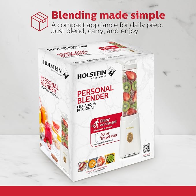 Holstein Housewares Personal Blender - Creamily Smooth Shakes and Smoothies BPA-Free 20oz To-Go Cups Golden Elegance Design 250W