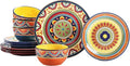 Bico Tunisian Ceramic 12 pcs Dinnerware Set Service for 4 Inclusive of 11 inch Dinner Plates 8.75 inch Salad Plates and 26oz Cereal Bowls for Party Microwave &amp Dishwasher Safe