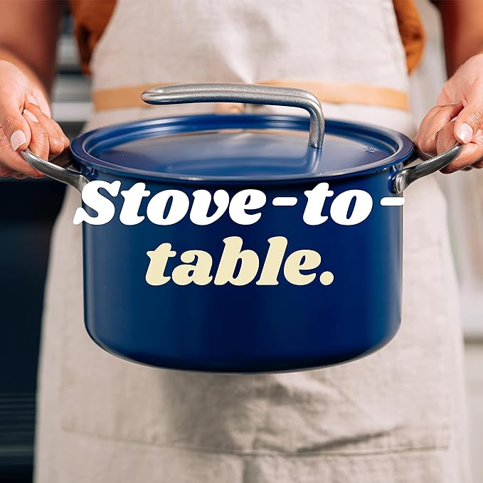 Risa Induction Cookware Pot and Pan Set - Nonstick Ceramic Coating Stainless Steel Handle Cookware Set - 10 inch Pot 11 Inch Pan w/Lid - Deep Blue - Kitchen Sets for Cooking