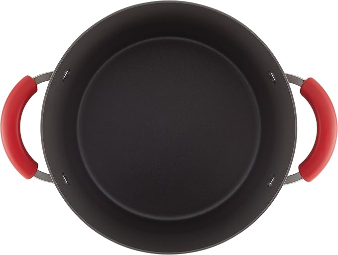 Rachael Ray - 87661 Rachael Ray Brights Hard Anodized Nonstick Cookware Pots and Pans Set 12 Piece Gray with Red Handles