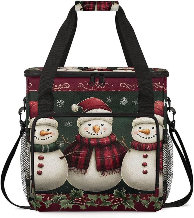 Snowman Coffee Maker Travel Bag Christmas Xmas Snowman Insulated Grocery Bag Travel Picnic Leakproof Cooler Bags With Shoulder Strap