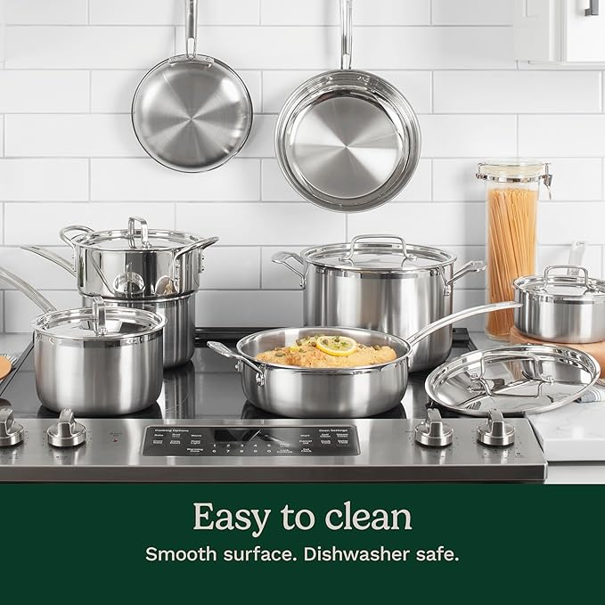 Cuisinart 12-Piece MultiClad Pro Triple Ply Stainless Stainless Steel Pots and Pans Set Cookware Set Compatible with Induction Electric Gas Cooktops Cool Grip Handles Oven Safe to 500°F Silver