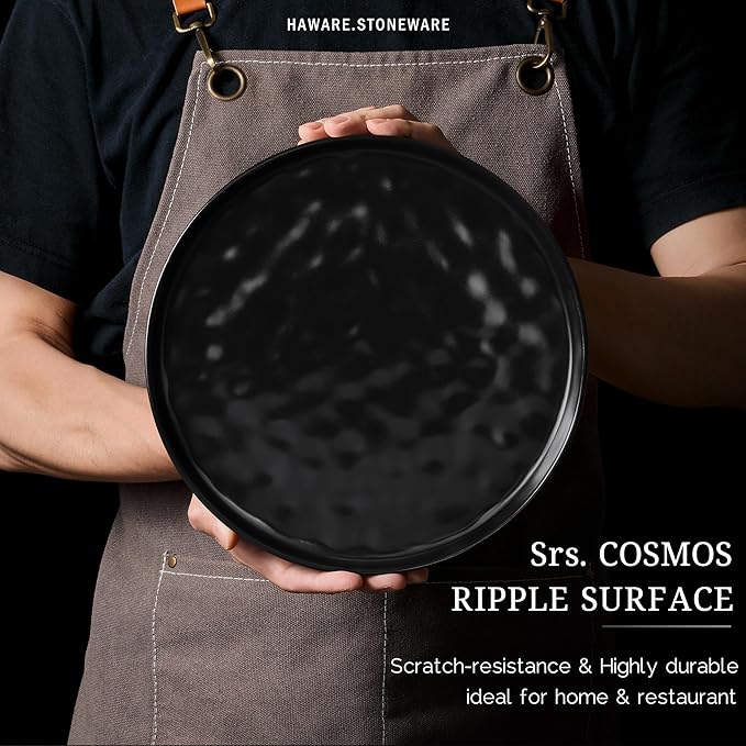 HaWare Dinnerware Sets 18-Piece Plates and Bowls Set Stoneware Dish Set for 6 Ceramic Dinnerware for Home Restaurant Chip and Scratch Resistant Microwave and Dishwasher Safe Matte Black