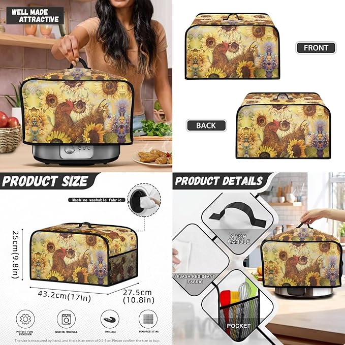 Appliance Covers for Kitchen Counter Rooster Toaster Cover Sunflower Toaster Covers 2 Slice Wide Slot Blender Covers Washable Dust Cover Kitchen Appliance Covers Slow Cooker Cooker Cover