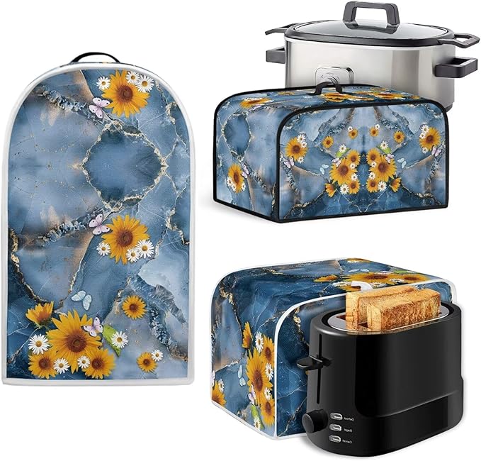 4 Slice Toaster Cover Kitchen Small Appliance Dust Cover with Blender Dust Cover Stand Mixer or Coffee Maker Appliance Cover Dust and Fingerprint Protection Set of 3 - Sunflower Marble