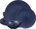 Bzyoo 12 Piece Melamine Dinnerware Set - Durable Dishwasher Safe Organica Navy Blue Plates and Bowls Sets Casual Dish Set for Dining Outdoor and Kitchen