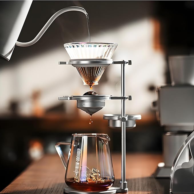 Coffee Dripper Stand with 2 Pcs Espresso Cooling BallHeight Adjustable Metal Pour Over Coffee Stand Elegant Gift for Coffee Dripper Brewer Lovers (Silver)