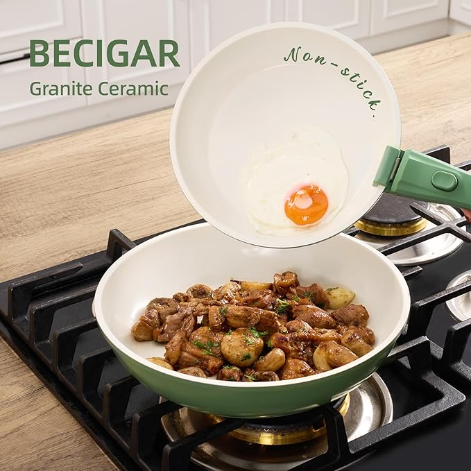 8PCS Ceramic CookwareNonstick Ceramic Pan Removable Handle Pots and Pans Set Stackable Set Nonstick Pan Pots and Pans Set Non Stick pot (Green)