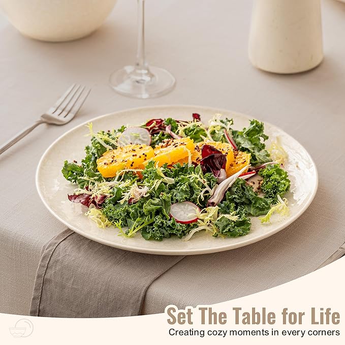Plates and Bowls Sets12 Pieces Beige Dinnerware Sets for Kitchen Reactive Glaze Dishes Set for 4 Dishwasher and Microwave Safe Series Starflecked Shore (Beige)