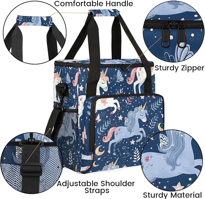 Unicorn Cute Funny Coffee Maker Carring Bag Large Insulated Storage Organizer Case Tote Bags with Shoulder Strap for Travel Work Picnic