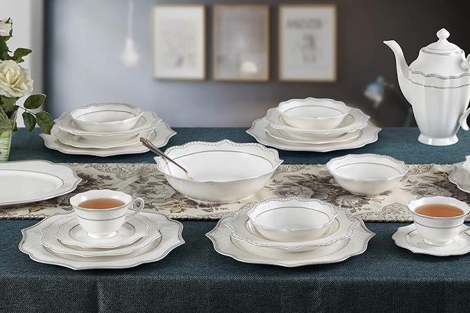 Lorren Home Trends Lace-57 Dinnerware Set for Entertaining One Size Silver