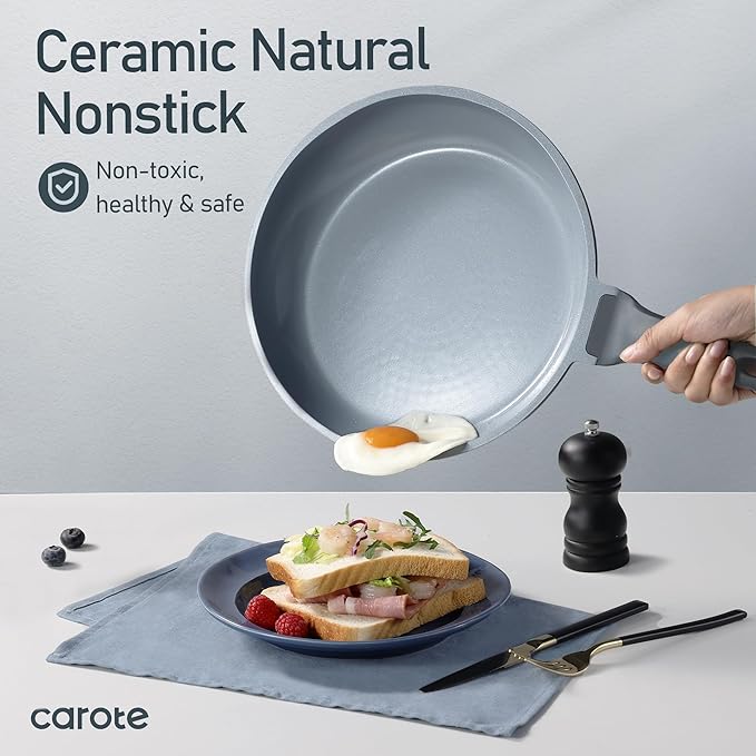 CAROTE 14 Pcs Ceramic Cookware Set Pots and Pans Set Non Stick with Ceramic Coating Induction Kitchen Sets