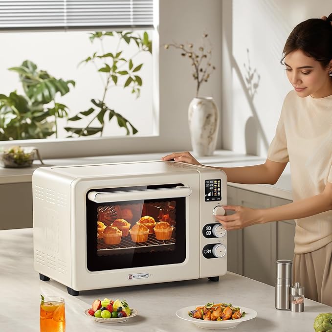 Hauswirt Toaster Oven Air Fryer XL Large Convection Oven Countertop Rotisserie Chicken 42Qt 3-Tier for 5-8 People 8 Mode Smart Toaster Stainless Steel 80°F - 500°F Quick &amp Even Crisp - Ivory