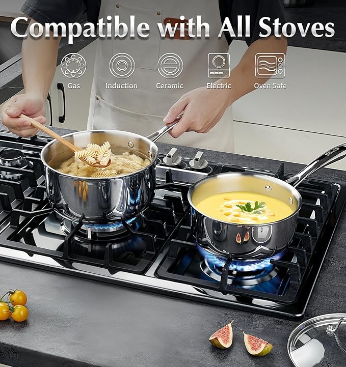 KOCH SYSTEME CS Tri-Ply Stainless Steel Cookware Set 10 Piece Professional 18/10 Stianless Steel Pots and Pans Set Oven &amp Induction Safe Non-Toxic Kitchen Cookware Set for Family Cooking 10pcs