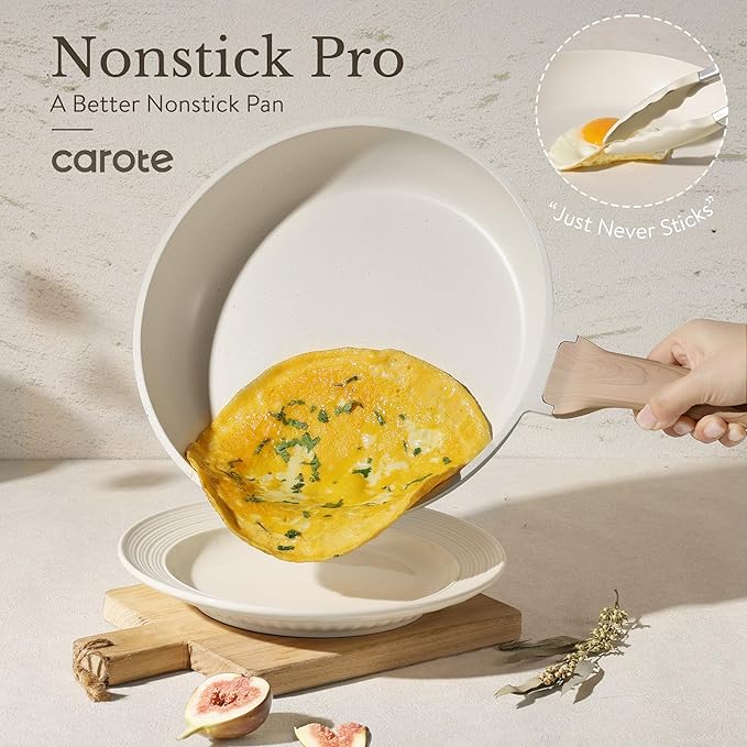 CAROTE ICE 35pcs Pots and Pans Set Nonstick Cookware Sets White Granite Induction Cookware with Kitchen Knife Set