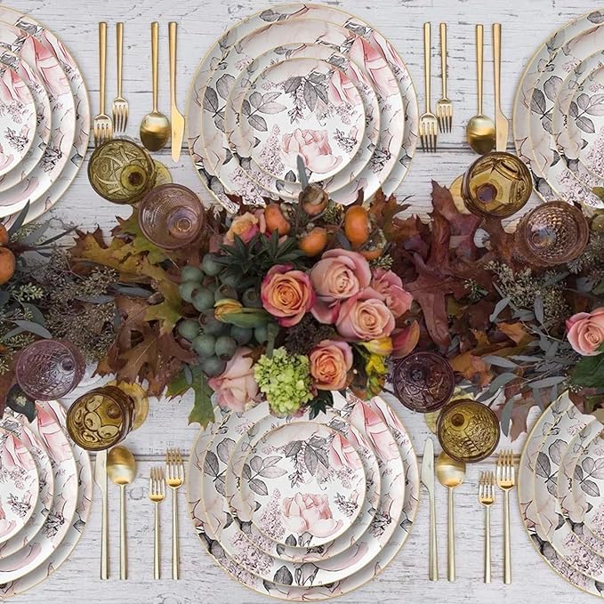 Romantic countryside Bone China Dinnerware Sets Service for 6Delicate afternoon tea Dinnerware SetSteak Dinner Plates Dish Set Includes coffee cup