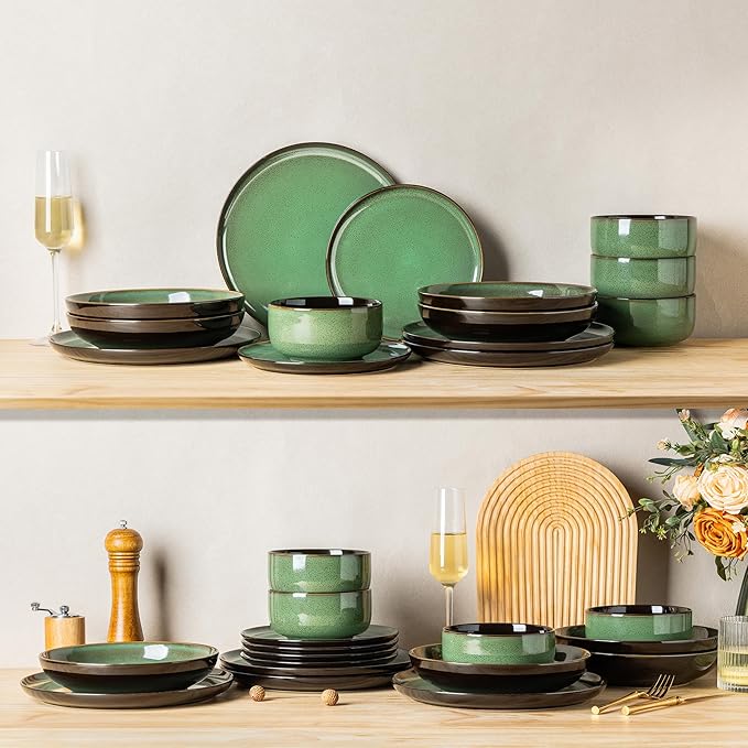 LERATIO Ceramic Dinnerware Sets for 4Porcelain Plates and Bowls SetsHandmade Reactive Glaze Dishes SetOven&ampDishwasher &amp Microwave SafeService for 4