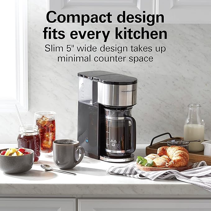 Hamilton Beach Home Barista 7-in-1 Small Coffee Maker with Seven Ways to Brew 6 Cup Carafe Drip Single Serve French Press Pour Over Cold Brew Easy-Fill Reservoir Black (46251)
