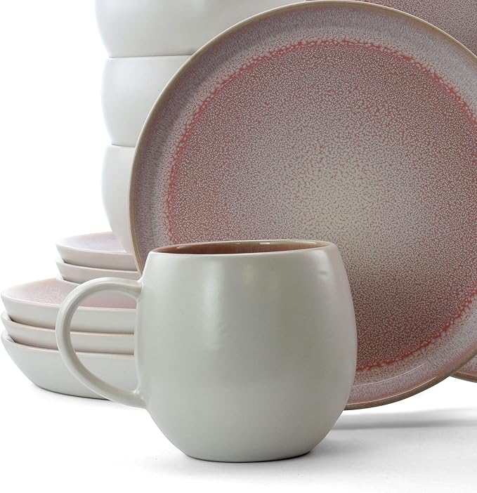 Elama Mocha Mauve 16 Piece Stoneware Dinnerware Set in Purple