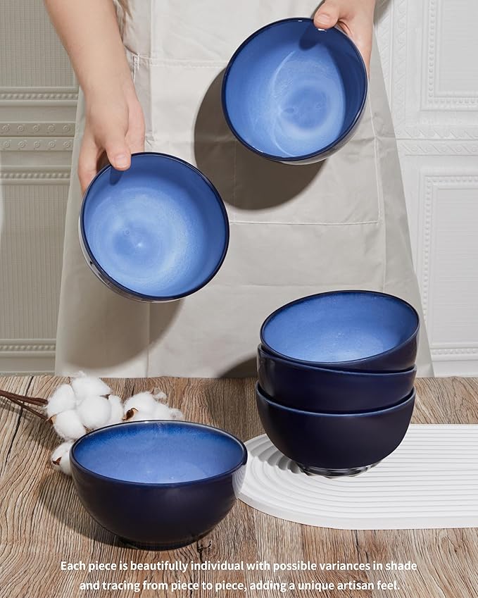 12 Piece Dinnerware Set Includes 6 Piece Cereal Bowl Set Combo Light Blue