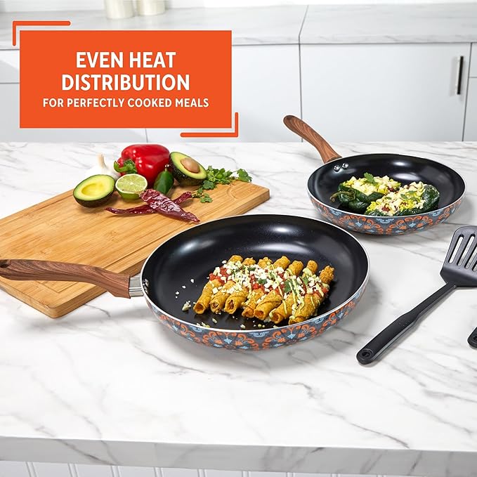 IMUSA Nonstick Ceramic Cookware Set 4-Piece 8in/10in with Soft-Touch Handles Aluminum Black