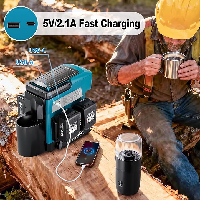 Taingwei Cordless Coffee Maker for Makita 18V Battery Portable Drip Coffee Maker with Electric Coffee Grinder for RV Camping Travel Car Hiking (Battery Not Included)