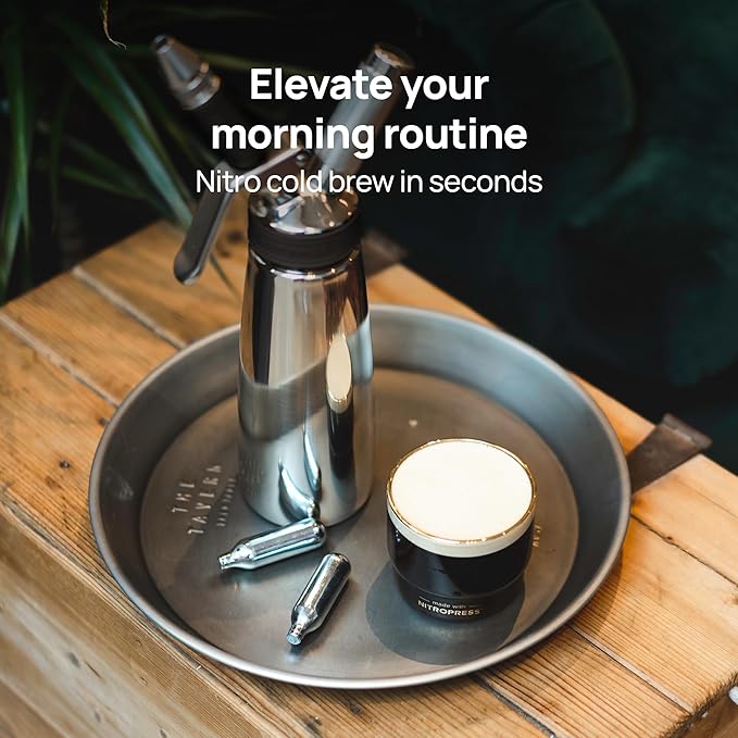 Original NitroPress - Nitro Cold Brew Coffee Maker Kit | Includes 10 Nitrogen Cartridges | Portable Infuser for Smooth Nitro Drinks Cold Brew Cocktails &amp Tea at Home or On the Go