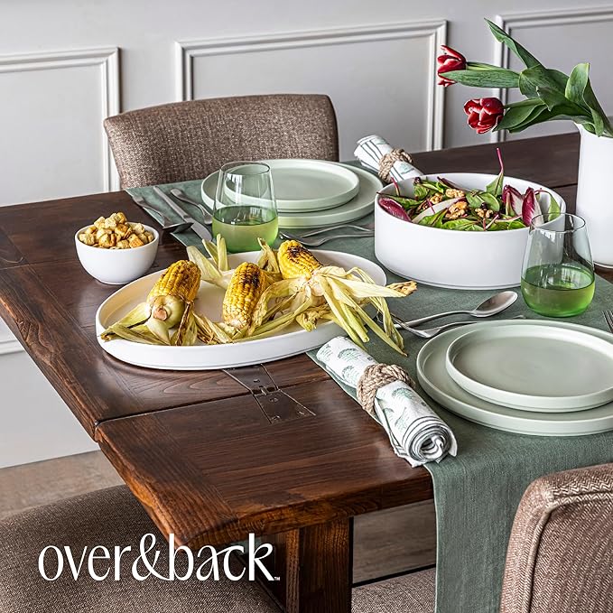 over&ampback Stackable Stoneware Serving Platter - Elegant 1-Piece Oval Serving Platter to Complete Your Kitchen Set - Perfect for Appetizers Desserts and More - 16 L x 11 W - Semi-Matte White