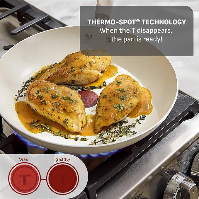 T-Fal Signature Nonstick 12 Piece Cookware Set Oven Safe Up to 350°F Dishwasher Safe Pots and Pans Set Includes Frying Pans Saucepan Stockpot Cooking Utensils Beige
