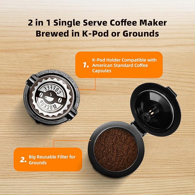 Mini Single Serve Coffee Maker for K Cup and Ground Coffee Fast Brew One Cup Coffee Machine with Descaling Reminder and Water Window 6 to 12 oz. Brew Sizes Black