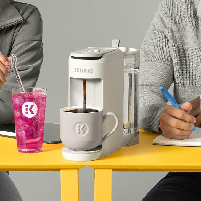 Keurig K-Mini Mate Plus Single-Serve K-Cup Pod Coffee Maker Compact 3 Cup Sizes Brew Over Ice and Strong Button Features 50 oz Removable Reservoir Warm Stone