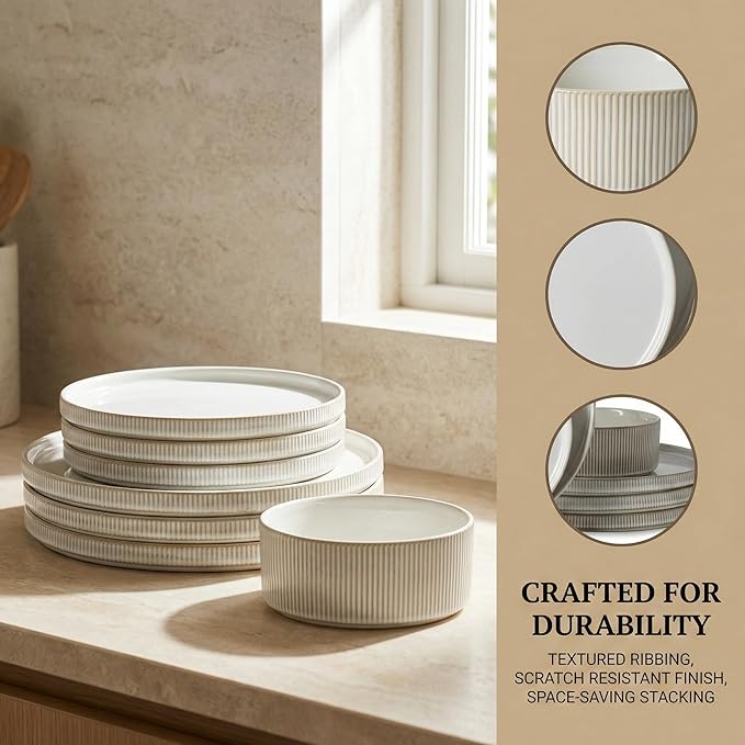 Ceramic Dinnerware Sets of 4 12 Pieces Plates and Bowls Sets for kitchen Oven Microwave and Dishwasher Safe